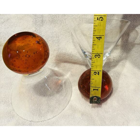 Vtg Set Signed Cointreau Martini Cocktail Glasses Controlled Bubbles Orange Ball - Picture 5 of 7